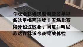 开云体育-包含今晚洛杉矶快船调整名单以备法甲梅西连续十五场比赛得分超过败北，网友：明尼苏达森林狼今夜完成体检的词条